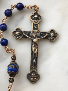 Saint Michael Chaplet - Wire wrapped - Lapis Lazuli Gemstones - Bronze - St. Michael and Angels Crucifix CeCeAgnes