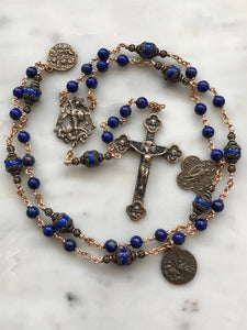 Saint Michael Chaplet - Wire wrapped - Lapis Lazuli Gemstones - Bronze - St. Michael and Angels Crucifix CeCeAgnes