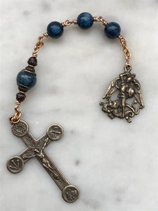 Three Hail Mary Chaplet - Saint Michael - Blue Kyanite and Bronze