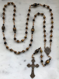 Heirloom Rosary - Yellow Tiger Eye Gemstones and Bronze
