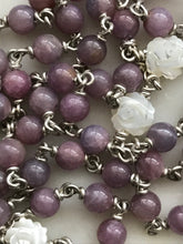 Load image into Gallery viewer, First Communion Rosary - Soft Pink Mauve Ruby Gemstones-Sterling Silver- Sacraments Crucifix
