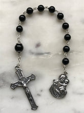 Load image into Gallery viewer, Saint Joseph Tenner - Onyx Gemstone Rosary - Argentium and Sterling Silver - Single Decade Rosary
