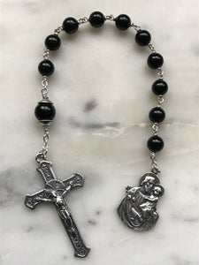 Saint Joseph Tenner - Onyx Gemstone Rosary - Argentium and Sterling Silver - Single Decade Rosary