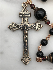 Black Onyx Rosary - Bronze Medals - Pardon Crucifix