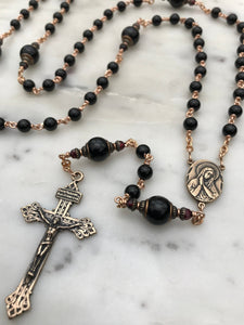 Black Onyx Rosary - Bronze Medals - Pardon Crucifix