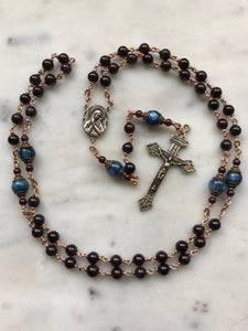 Sorrowful Mother Rosary - Garnet and Kyanite Gemstones and Solid Bronze - Pardon Crucifix CeCeAgnes