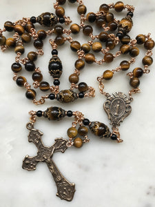 Heirloom Rosary - Yellow Tiger Eye Gemstones and Bronze