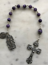 Load image into Gallery viewer, Sterling Pocket Rosary - Scapular Medal - Purple Charoite Gemstones - Sacred Heart
