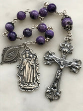 Load image into Gallery viewer, Sterling Pocket Rosary - Scapular Medal - Purple Charoite Gemstones - Sacred Heart
