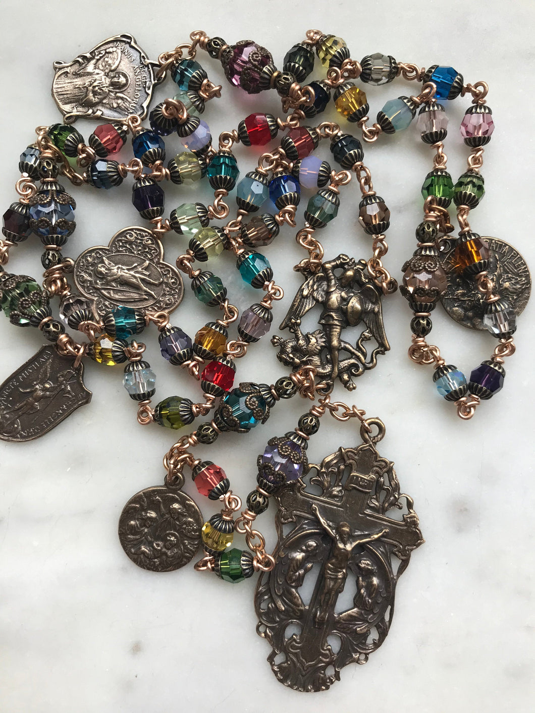 Holy Angels Crystal Bronze Rosary - Stained Glass Window Rosary