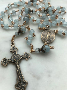 Aquamarine Rosary - Bronze - Stella Maris Center