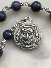 Load image into Gallery viewer, Sterling Pocket Rosary - Our Lady of Sorrows - Sapphire - Beautiful Crucifix - One Single Decade Rosary
