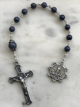 Load image into Gallery viewer, Sterling Pocket Rosary - OL of Fatima - Sapphire - Beautiful Crucifix - One Single Decade Rosary
