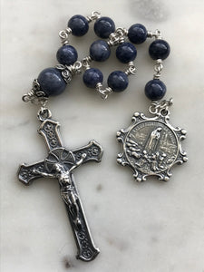 Sterling Pocket Rosary - OL of Fatima - Sapphire - Beautiful Crucifix - One Single Decade Rosary