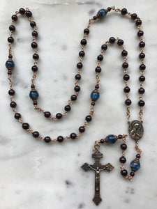 Sorrowful Mother Rosary - Garnet and Kyanite Gemstones and Solid Bronze - Pardon Crucifix