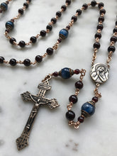 Load image into Gallery viewer, Sorrowful Mother Rosary - Garnet and Kyanite Gemstones and Solid Bronze - Pardon Crucifix
