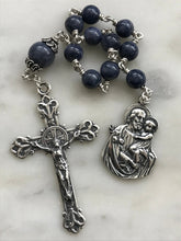 Load image into Gallery viewer, Sterling Pocket Rosary - Saint Joseph - Sapphire - Beautiful Crucifix - One Single Decade Rosary
