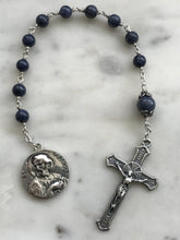 Load image into Gallery viewer, Sterling Pocket Rosary - Saint Peter and Paul - Sapphire - Beautiful Crucifix - One Single Decade Rosary
