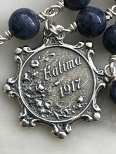 Load image into Gallery viewer, Sterling Pocket Rosary - OL of Fatima - Sapphire - Beautiful Crucifix - One Single Decade Rosary
