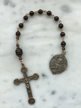Load image into Gallery viewer, Sacred Heart Pocket Rosary - Garnet Gemstones and Bronze - Passion Crucifix - Single Decade Rosary CeCeAgnes
