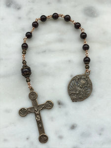 Sacred Heart Pocket Rosary - Garnet Gemstones and Bronze - Passion Crucifix - Single Decade Rosary CeCeAgnes