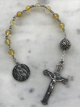 Load image into Gallery viewer, Guardian Angel Pocket Rosary - Citrine Single Decade Tenner - Sterling Silver
