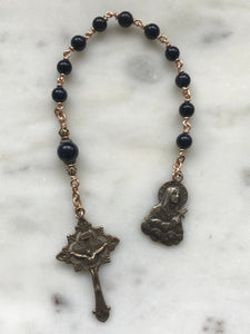 Blue Sandstone Pocket Rosary - Sorrowful Mother with 12 Stars Halo - Bronze - Single Decade Rosary CeCeAgnes