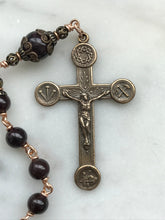 Load image into Gallery viewer, Sacred Heart Pocket Rosary - Garnet Gemstones and Bronze - Passion Crucifix - Single Decade Rosary CeCeAgnes
