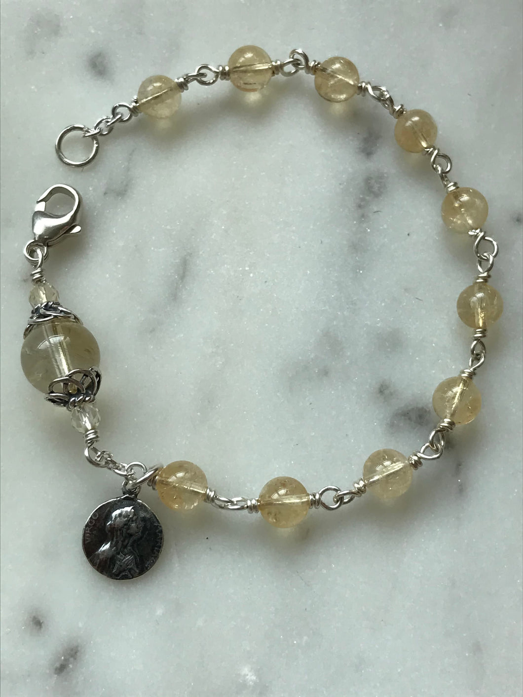 Citrine Rosary Bracelet - All Sterling - Wire-wrapped CeCeAgnes