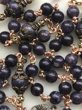 Load image into Gallery viewer, Purple Ledidolite Rosary - Bronze - Sacred Heart Crucifix  - wire-wrapped CeCeAgnes

