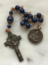 Load image into Gallery viewer, Sacred Heart Rosary - Lapis and Bronze - One Decade Rosary - Pocket Rosary CeCeAgnes
