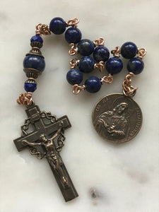 Sacred Heart Rosary - Lapis and Bronze - One Decade Rosary - Pocket Rosary CeCeAgnes