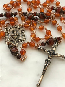 Carnelian and Bronze Rosary - Sacred Heart - Spanish Crucifix CeCeAgnes