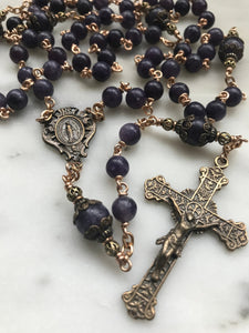 Purple Ledidolite Rosary - Bronze - Sacred Heart Crucifix  - wire-wrapped CeCeAgnes