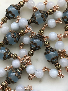 Saint Michael Chaplet - Wire wrapped - Aquamarine Gemstones - Bronze - St. Michael and Angels Crucifix CeCeAgnes