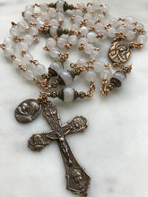 Load image into Gallery viewer, White Moonstone and Bronze Rosary - Antique French Reproduction Medals CeCeAgnes
