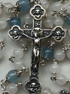 St. Michael Chaplet - Sterling and Argentium Silver - St. Michael Center - Beautiful Crucifix - Moonstone and Aquamarine CeCeAgnes