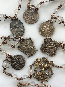 Saint Michael Chaplet - Wire wrapped - Crystal Quartz - Bronze - St. Michael and Angels Crucifix CeCeAgnes