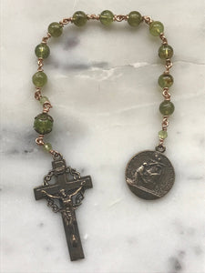 Queen of Peace Pocket Rosary - Peridot and Bronze - Single Decade Tenner CeCeAgnes