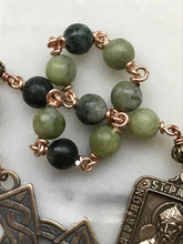 Load image into Gallery viewer, Memento Mori Rosary - Connemara Marble and Ox Bone Skull - Bronze - Wire-wrapped Tenner - Saint Patrick CeCeAgnes
