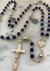 Stunning Silver, Gold and Lapis Rosary! - Reproductions of Antique Medals - 14K Gold Rosary Parts - 14K Gold Filled Wire CeCeAgnes