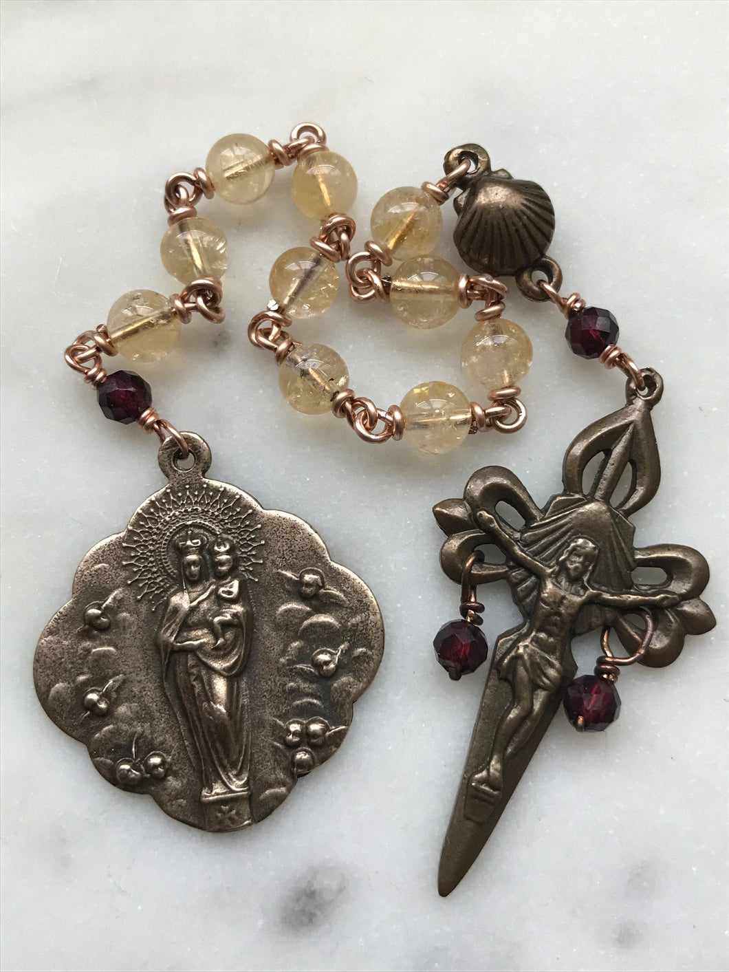 Saint James Pocket Rosary - Our Lady of the Pillar - Citrine and Bronze CeCeAgnes