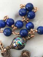 Load image into Gallery viewer, Marian Pocket Rosary - Fatima, Lourdes and Guadalupe - Lapis and Bronze - One Decade Rosary CeCeAgnes
