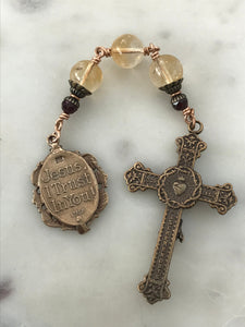 Three Hail Mary Chaplet - Divine Mercy - Citrine and Bronze CeCeAgnes