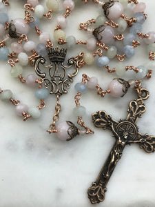 Petite Pastel Gemstone Rosary - Morganite and Bronze - Marian Auspice CeCeAgnes