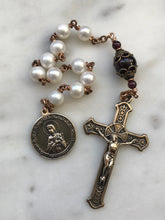 Load image into Gallery viewer, Pocket Rosary - Saint Maria Goretti and Agnes - Garnet and Pearl Tenner - Bronze - Confirmation - Single Decade Rosary CeCeAgnes
