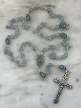 Load image into Gallery viewer, Aquamarine Rosary - Sterling Silver - Miraculous Medal Center - Budded Lilies Crucifix CeCeAgnes
