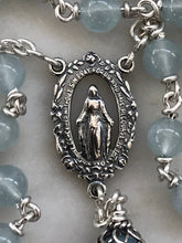 Load image into Gallery viewer, Aquamarine Rosary - Sterling Silver - Miraculous Medal Center - Budded Lilies Crucifix CeCeAgnes
