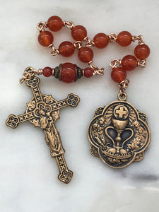 Orange Pocket Rosary - First Communion Tenner - Carnelian and Bronze - Single Decade Rosary CeCeAgnes