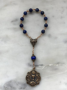 Blue Pocket Rosary - First Communion Tenner - Lapis and Bronze - Single Decade Rosary CeCeAgnes